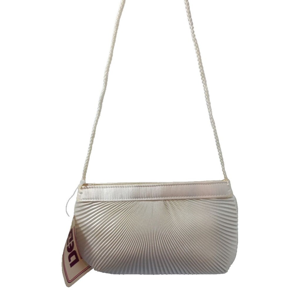 Vtg. DEB Small White Satin Purse 8" x  5" long cord strap Prom Night /Wedding
